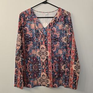 New with Tags Exclusive Women's Paisley V-Neck Long-Sleeved Tunic Top - Size M